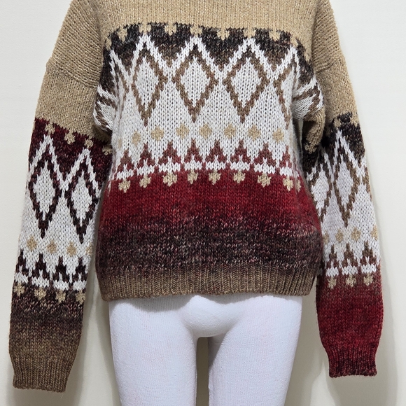 NWT Elsamanda Sweater Sz L Alpaca Wool Blend Boucle Aztec Fairisle Made in Italy - Picture 2 of 14
